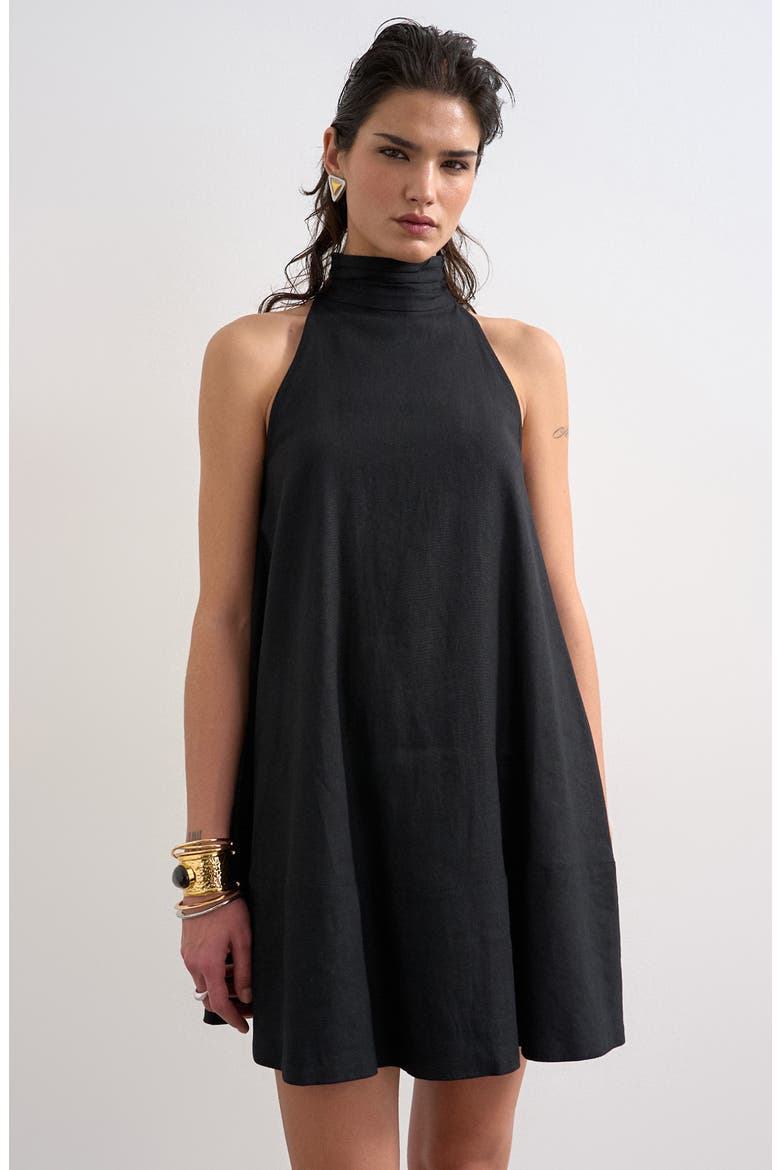 Linen Trapeze Minidress, Alternate, color, BLACK