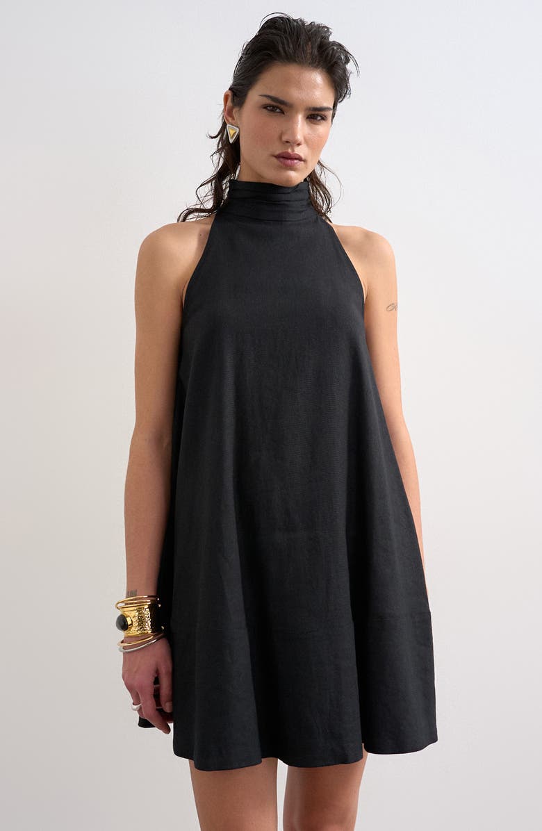 Topshop Linen Trapeze Minidress, Alternate, color, Black