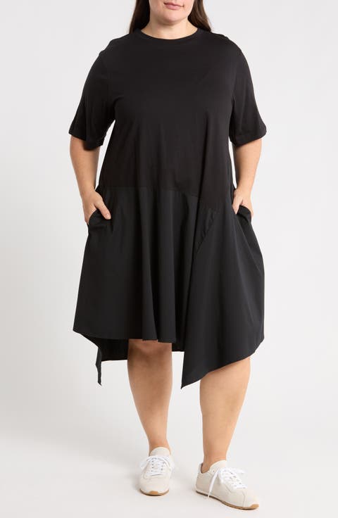 Asymmetric Poplin Mixed Media Dress
