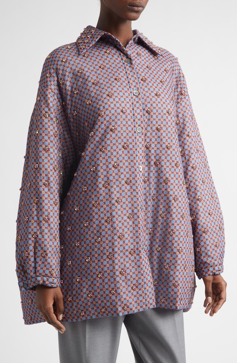 Dries Van Noten Cartan Crystal Embellished Oversize Shirt, Alternate, color, Blue