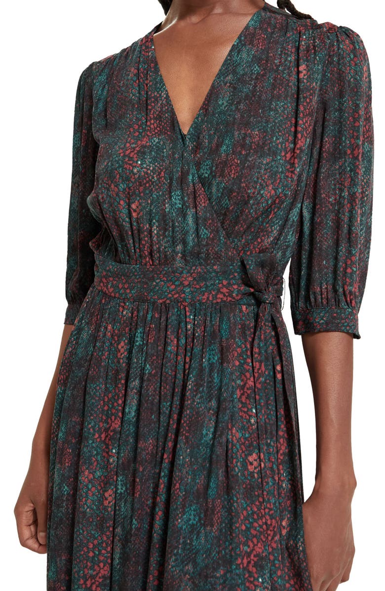 Scotch & Soda Snakeskin Print Faux Wrap Midi Dress, Alternate, color, Snake