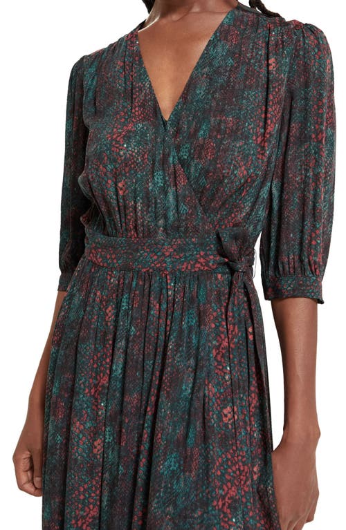 Scotch & Soda Snakeskin Print Faux Wrap Midi Dress In Snake