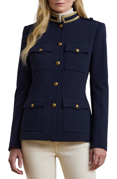 Metallic Trim Twill Military Jacket