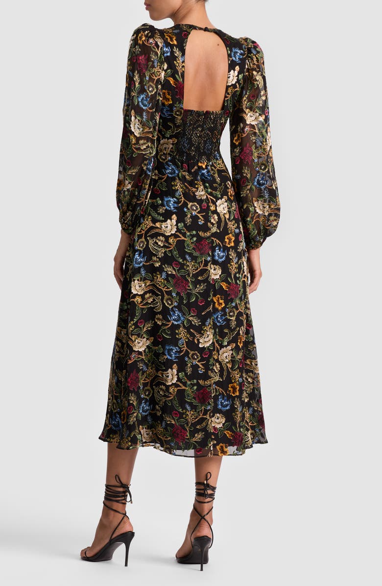 Alice + Olivia Mona Floral Burnout Long Sleeve Midi Dress, Alternate, color, Tapestry Trails Sm Black