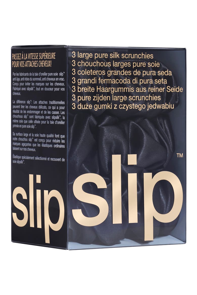 3-Pack Large Silk Scrunchie Set, Alternate, color, BLACK