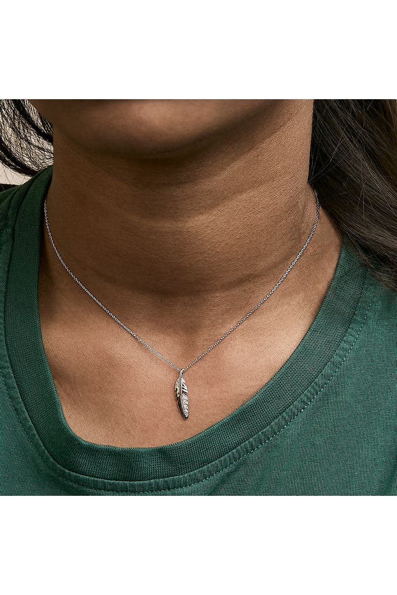 14K White Gold Diamond Accent Feather Pendant Necklace, Alternate, color, White Gold