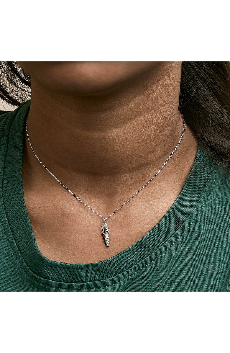 Haus of Brilliance 14K White Gold Diamond Accent Feather Pendant Necklace, Alternate, color, White Gold