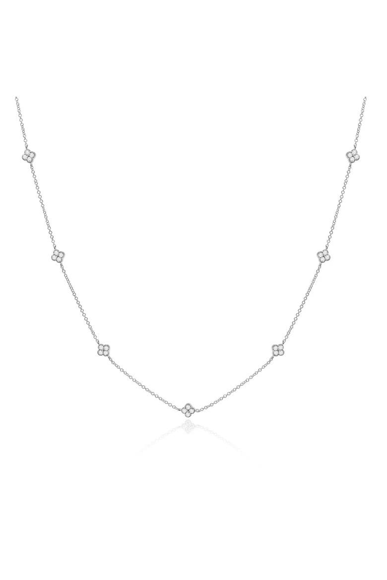 Diamond Clover Station Necklace, Main, color, White Gold