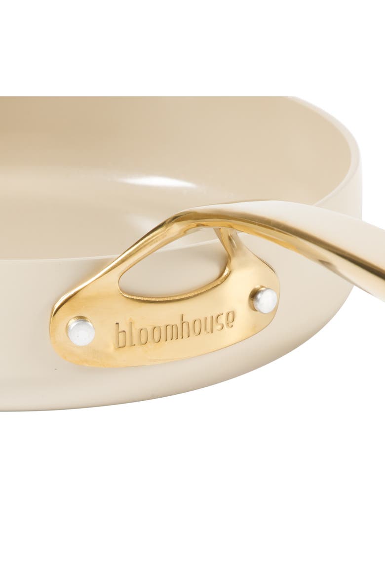 10 Inch Heavy Duty Aluminum Premium PFA Free Ceramic Nonstick Saute/Deep Frying Pan Skillet with Lid, Alternate, color, Linen White with Gold Handle