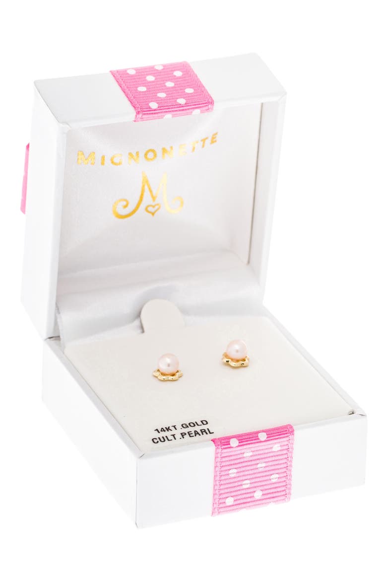 14k Yellow Gold & Cultured Pearl Earrings, Alternate, color, PINK