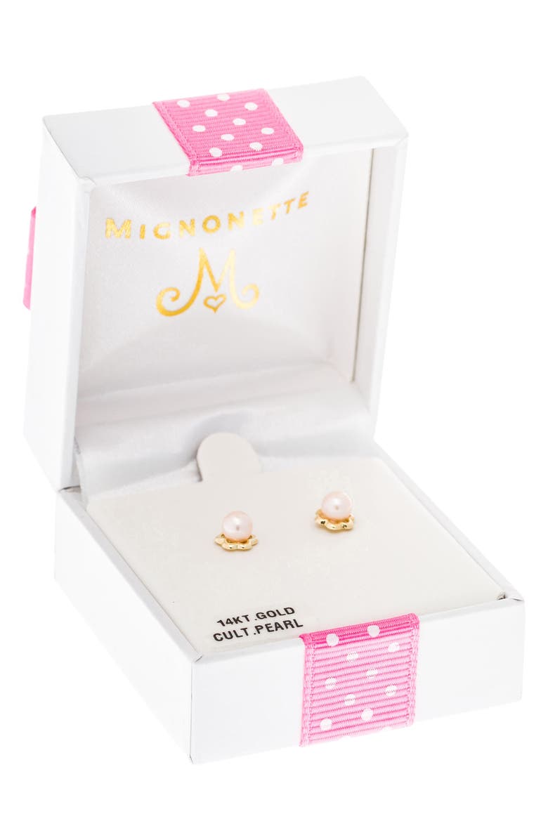Mignonette 14k Yellow Gold & Cultured Pearl Earrings, Alternate, color, Pink