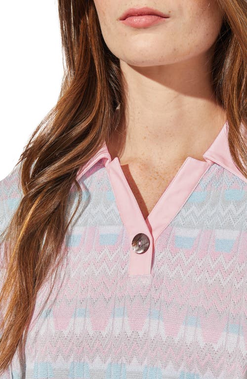 Ming Wang Puff Sleeve Pointelle Top In Perfect Pink Multi