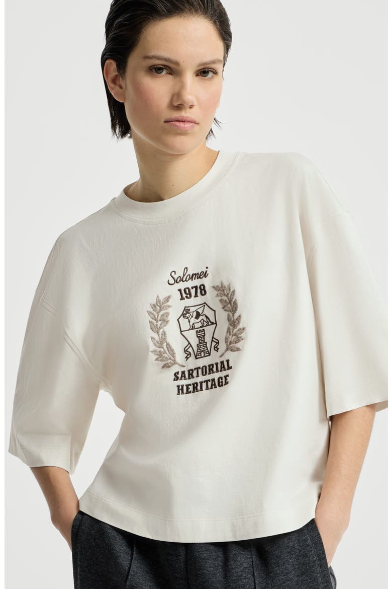 Cotton jersey t-shirt with embroidery, Alternate, color, Butter