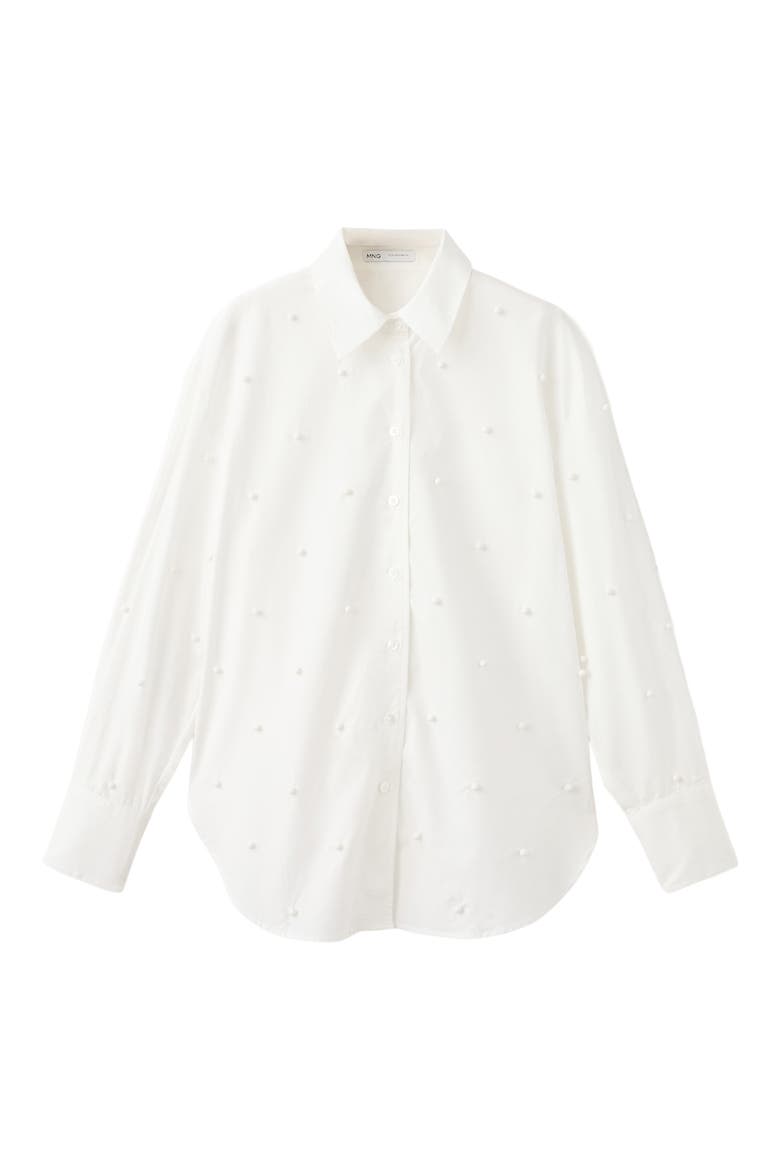 Faux Pearl Trim Button-Up Shirt, Alternate, color, OFF WHITE