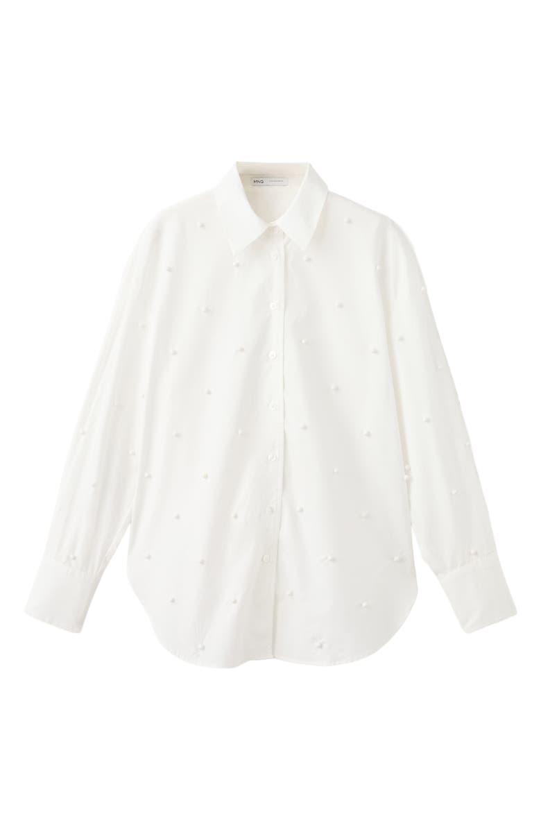 MANGO Faux Pearl Trim Button-Up Shirt, Alternate, color,