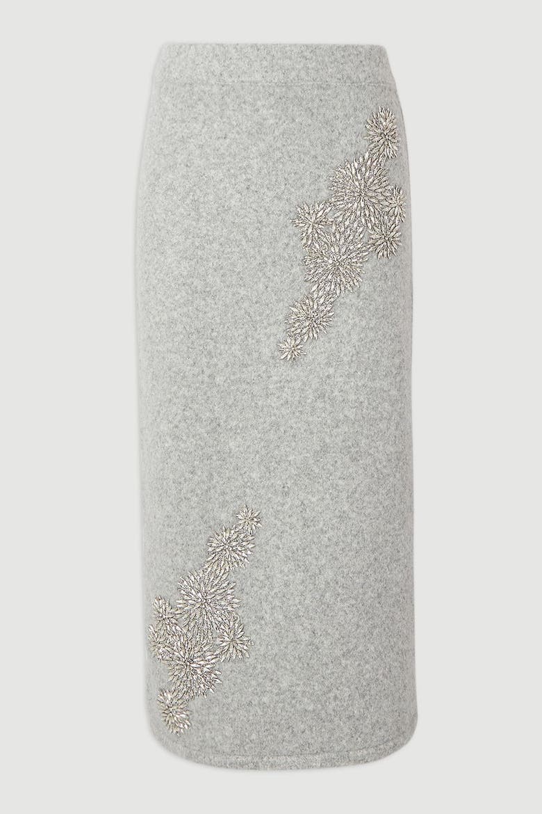 Wool Embellished Pencil Midi Skirt, Alternate, color, Grey