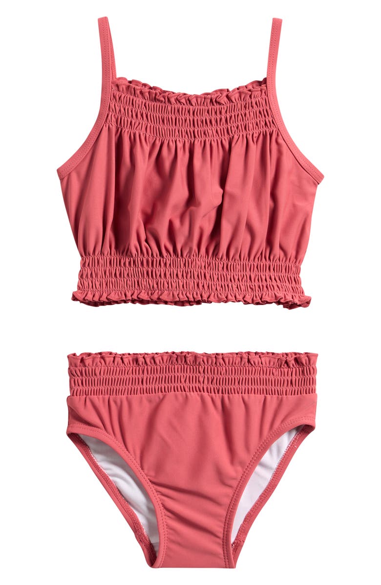 OTTER AVENUE Kids' Smocked Two-Piece Swimsuit, Main, color, Mesa Mauve