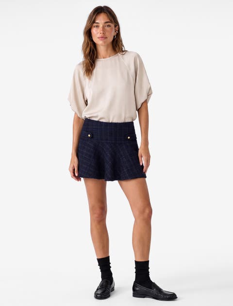 Plaid Tweed Flared Mini Skirt