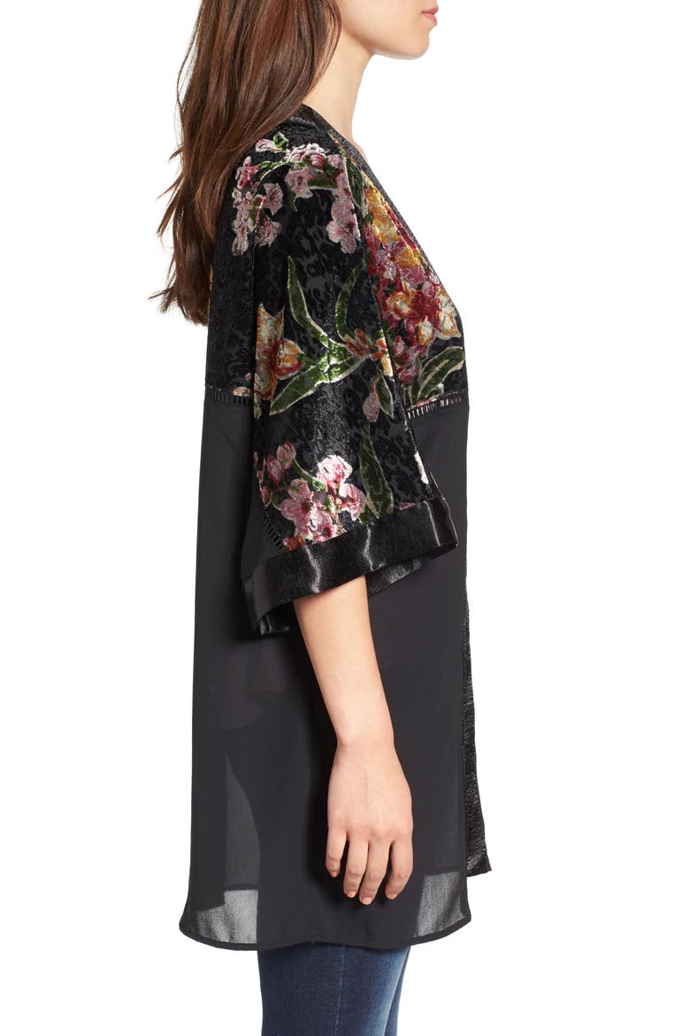Burnout Floral Kimono, Alternate, color, BLACK