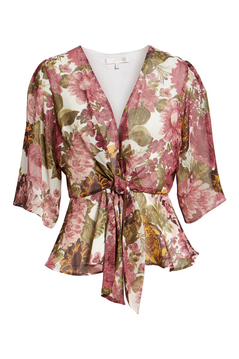 Plunging Knot Front Top, Alternate, color, ROSE FLORAL