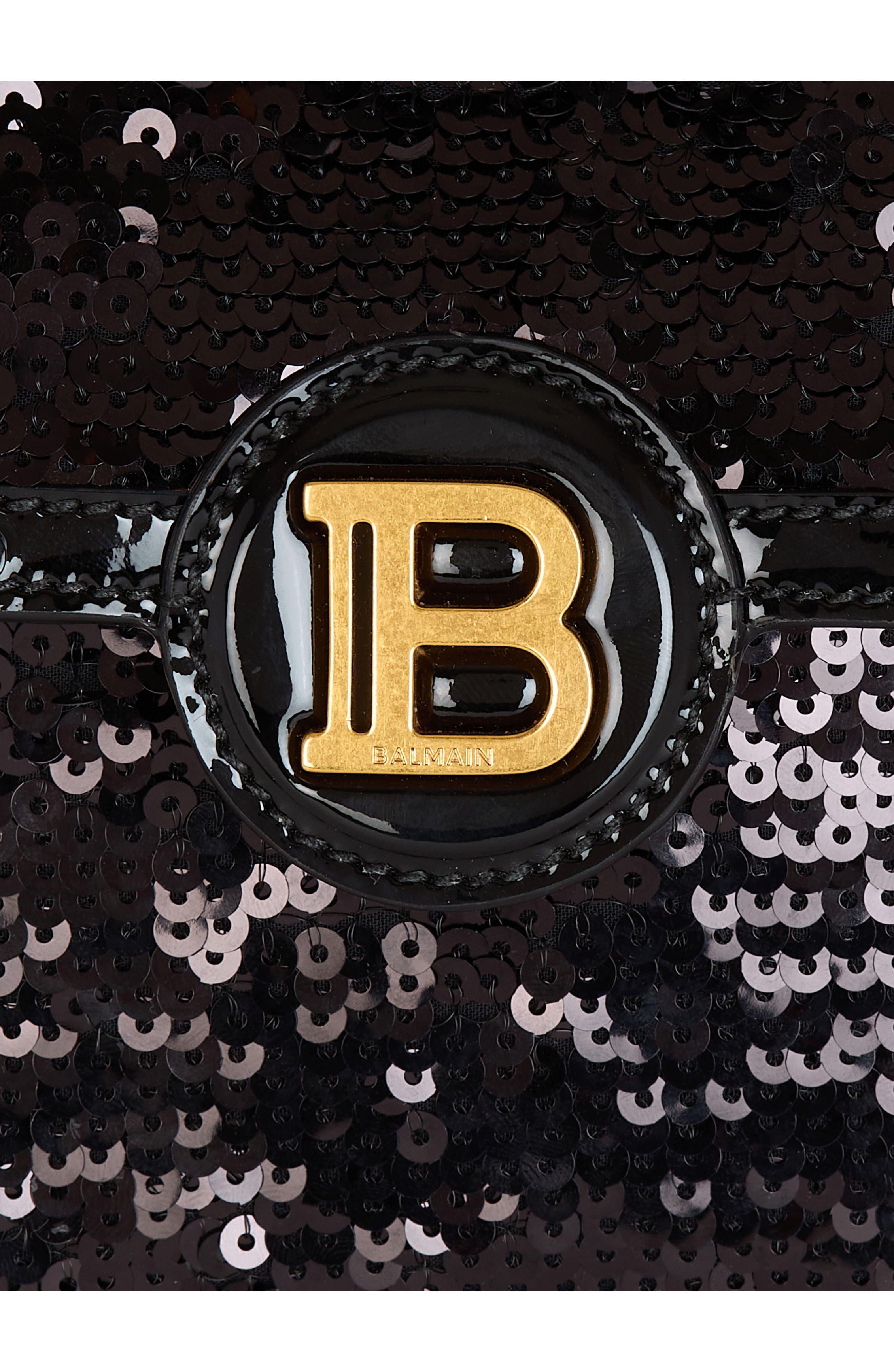 Balmain Small B-Buzz Dynasty Sequin 
Leather Top Handle Bag, Alternate, color, 