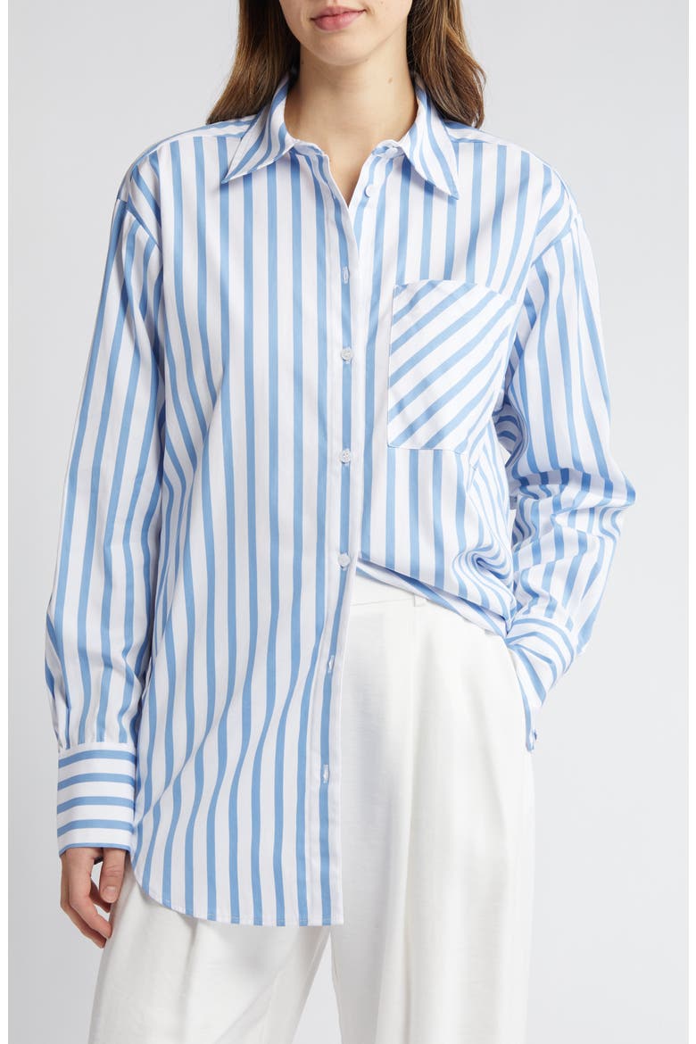 Stripe Long Sleeve Cotton Button-Up Shirt, Main, color, WHITE- BLUE LIBBY STRIPE