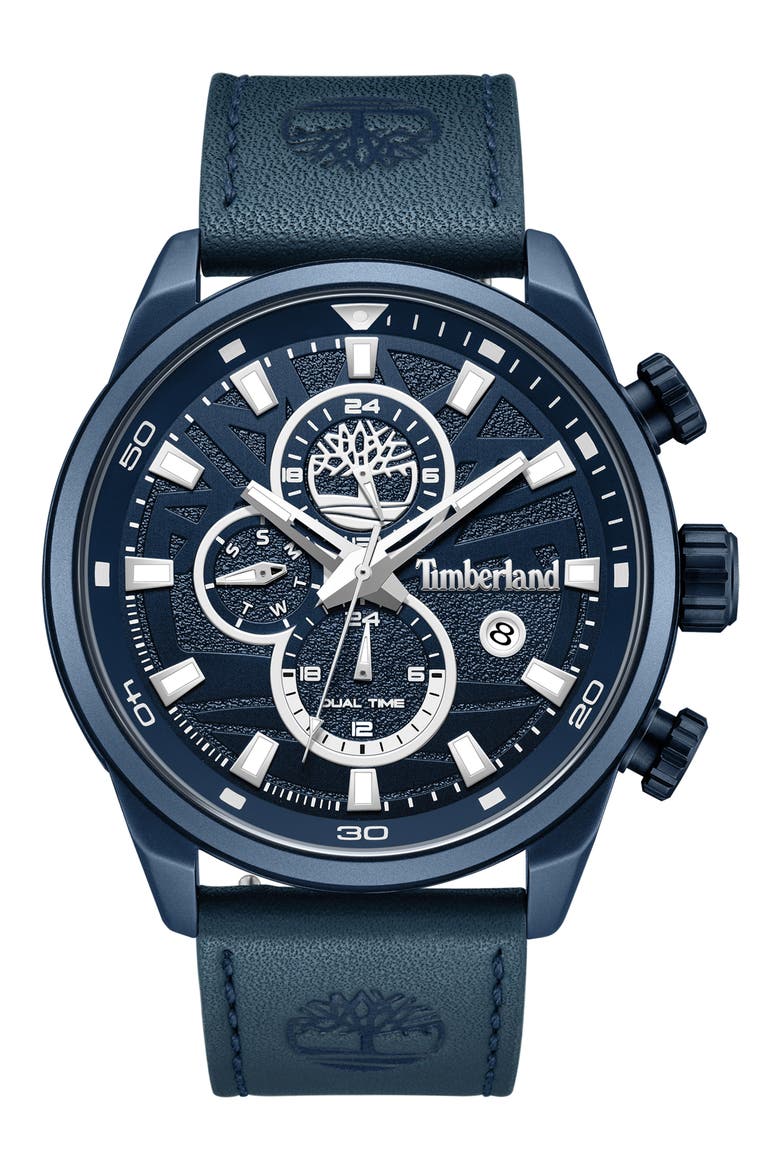 Henniker II Multifunction Chronogrpah Leather Strap Watch, 46mm, Main, color, NAVY