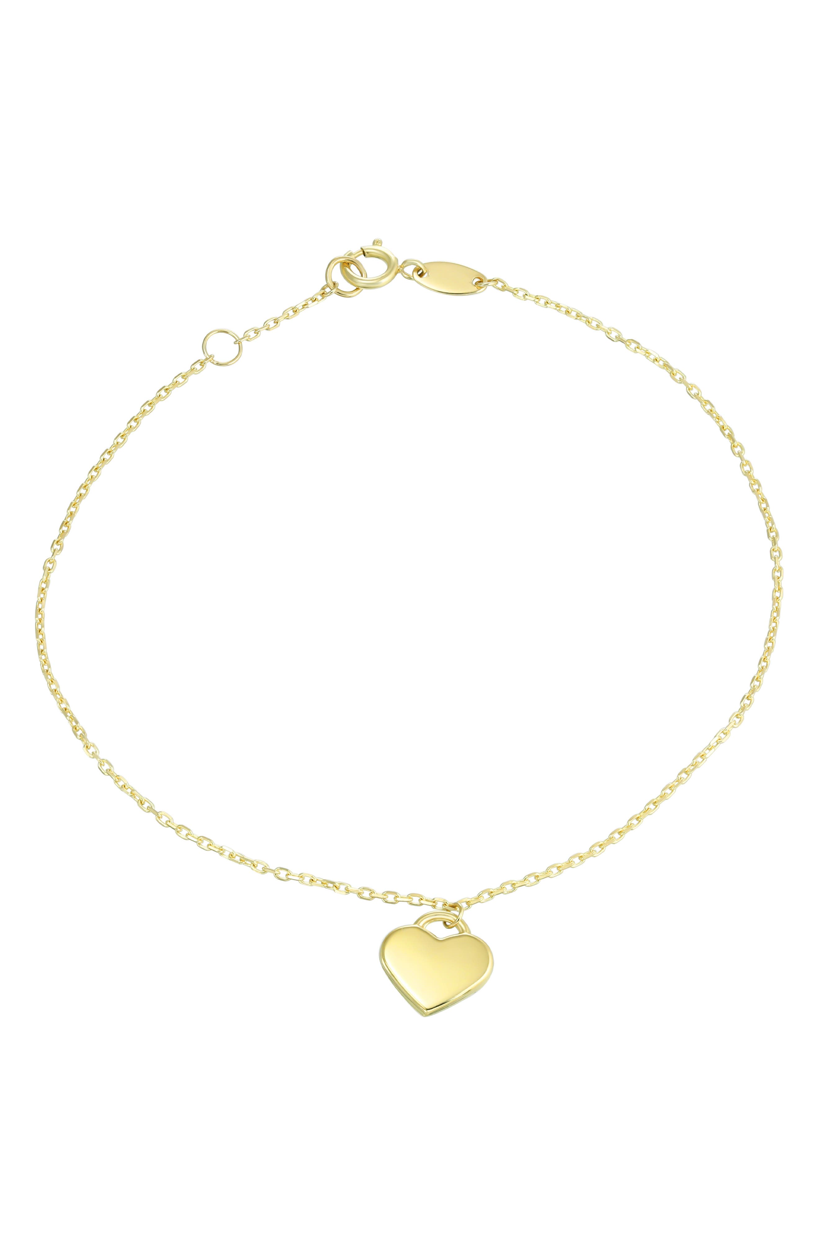 CANDELA JEWELRY 10K Gold Heart Charm Bracelet