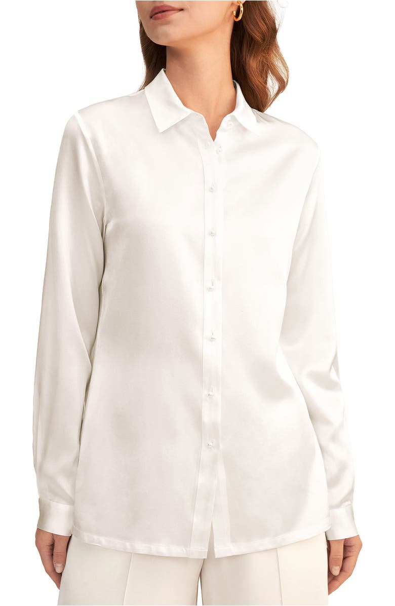 Lilysilk Classic Pearl Button Silk Shirt, Main, color, Natural White