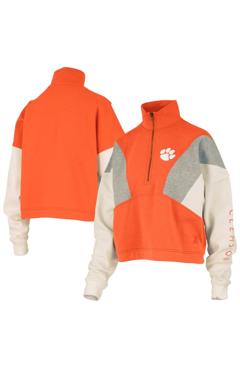 PRESSBOX Women's Pressbox Orange Clemson Tigers Ferrara Color Block Quarter-Zip Sweatshirt, Main, color, Orange