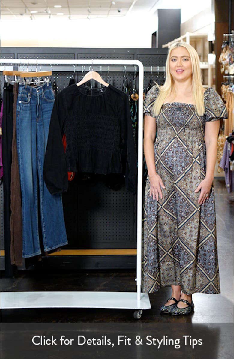 Smocked Peplum Cotton Denim Top, sales video thumbnail