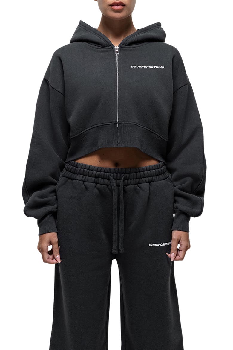 Vintage Black Crop Zip Hoodie, Main, color, Black