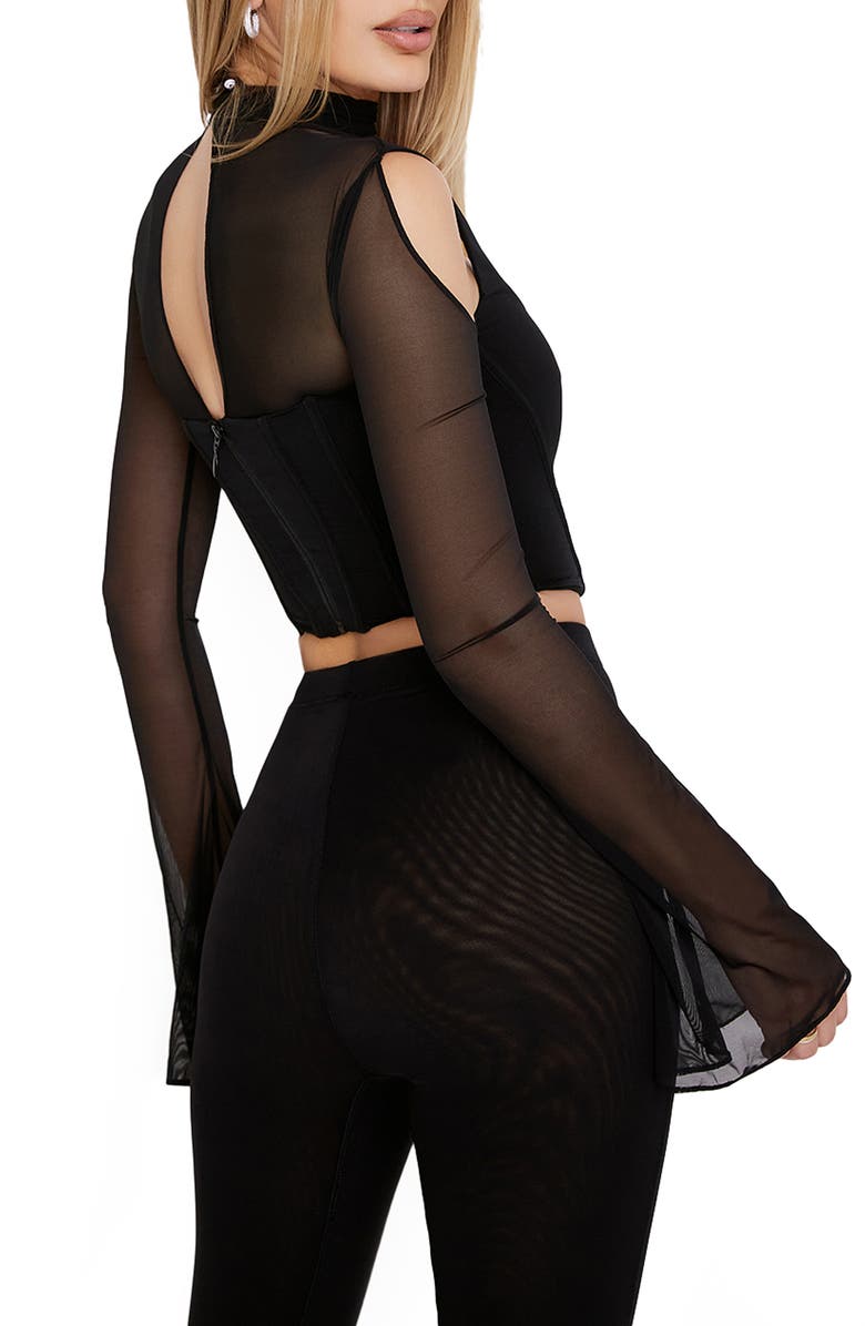 HOUSE OF CB Paulina Cutout Bell Sleeve Mesh Corset Top, Alternate, color, 