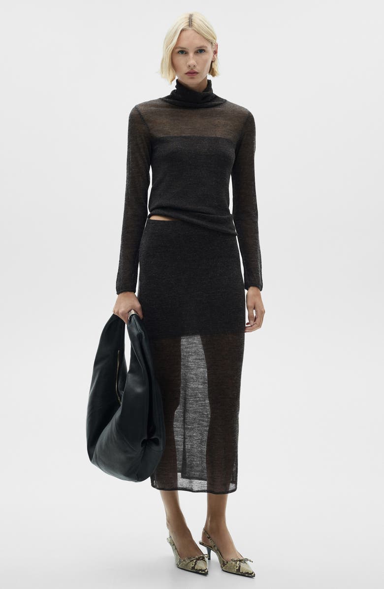 MANGO Semisheer Midi Skirt, Alternate, color, 