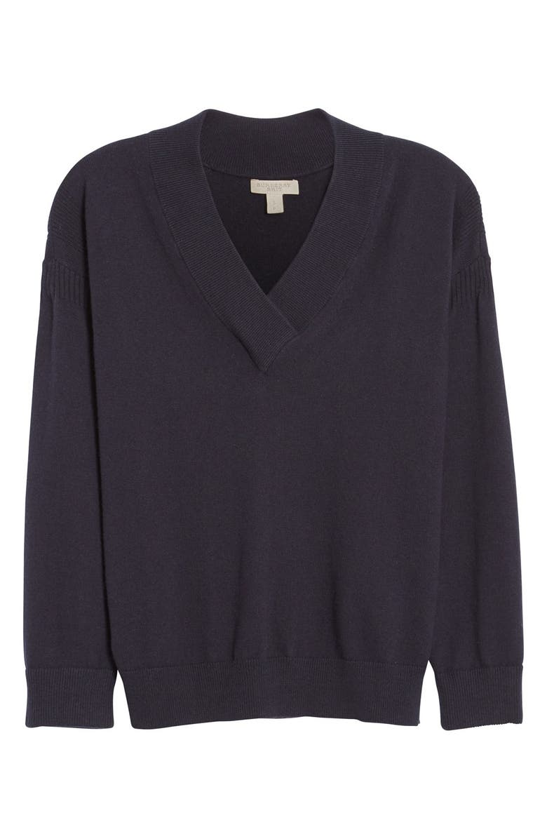 Burberry Brit Check Print Cuff V-Neck Cashmere Blend Sweater, Alternate, color, 