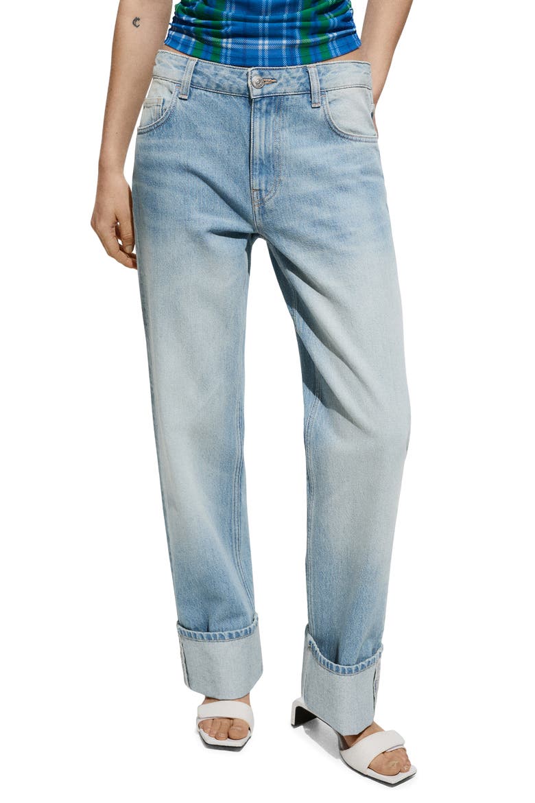 Cuffed Straight Leg Jeans, Main, color, LIGHT BLUE