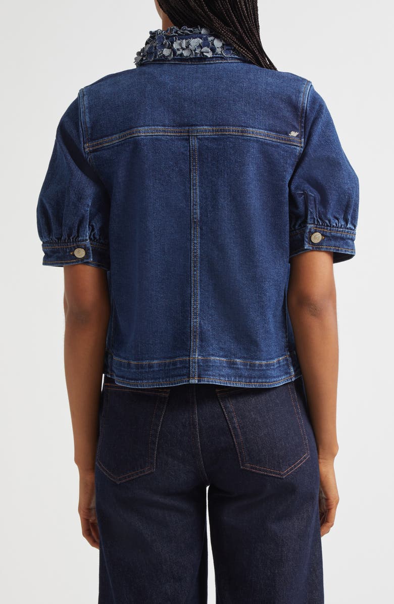 Cinq à Sept Ethel Petal Collar Short Sleeve Denim Jacket, Alternate, color, Oceane