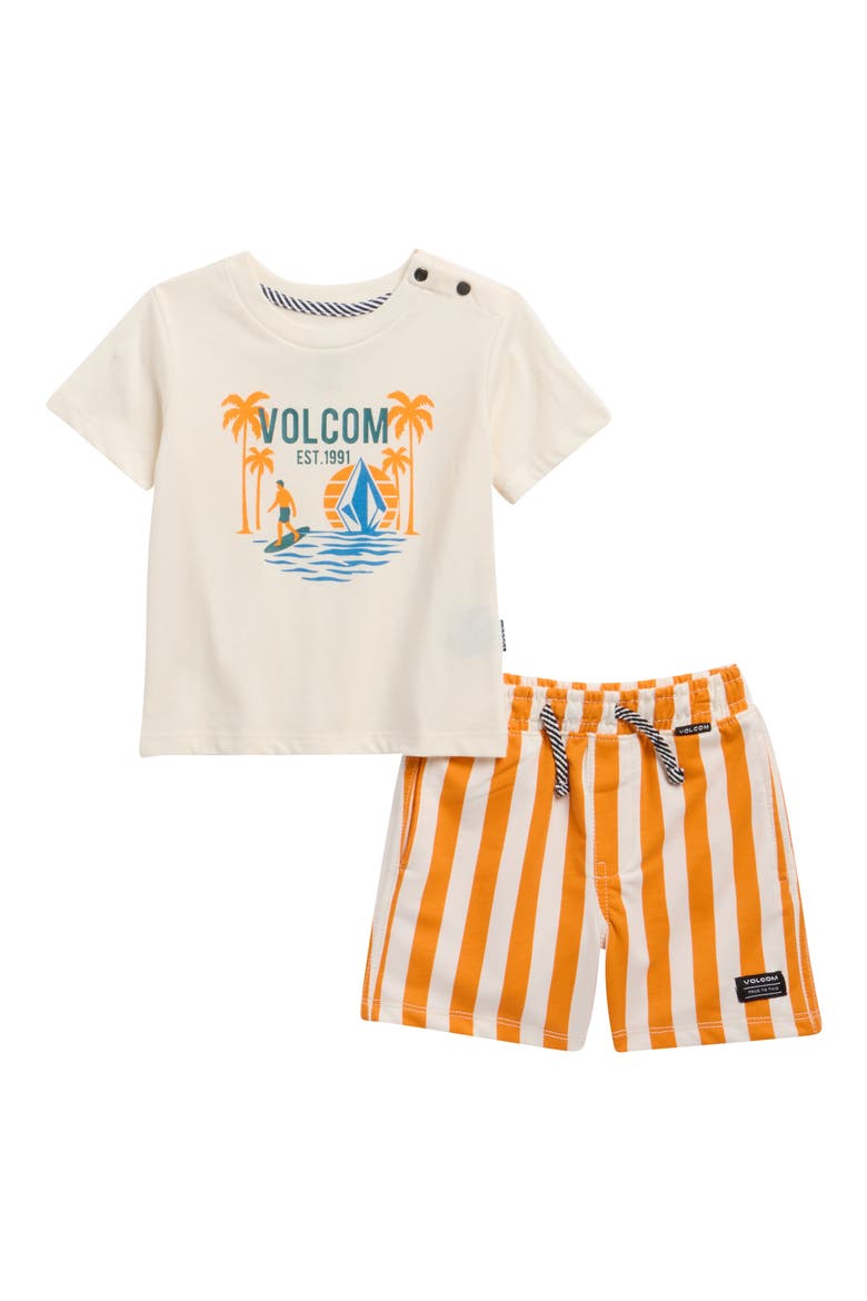 Logo Graphic T-Shirt & Shorts Set, Main, color, CRYSTAL GRAY