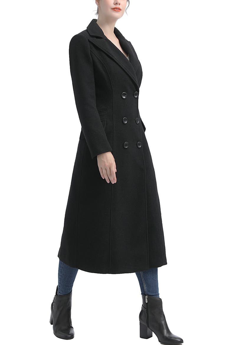 Ovie Double Breasted Wool Blend Long Coat, Alternate, color, Black