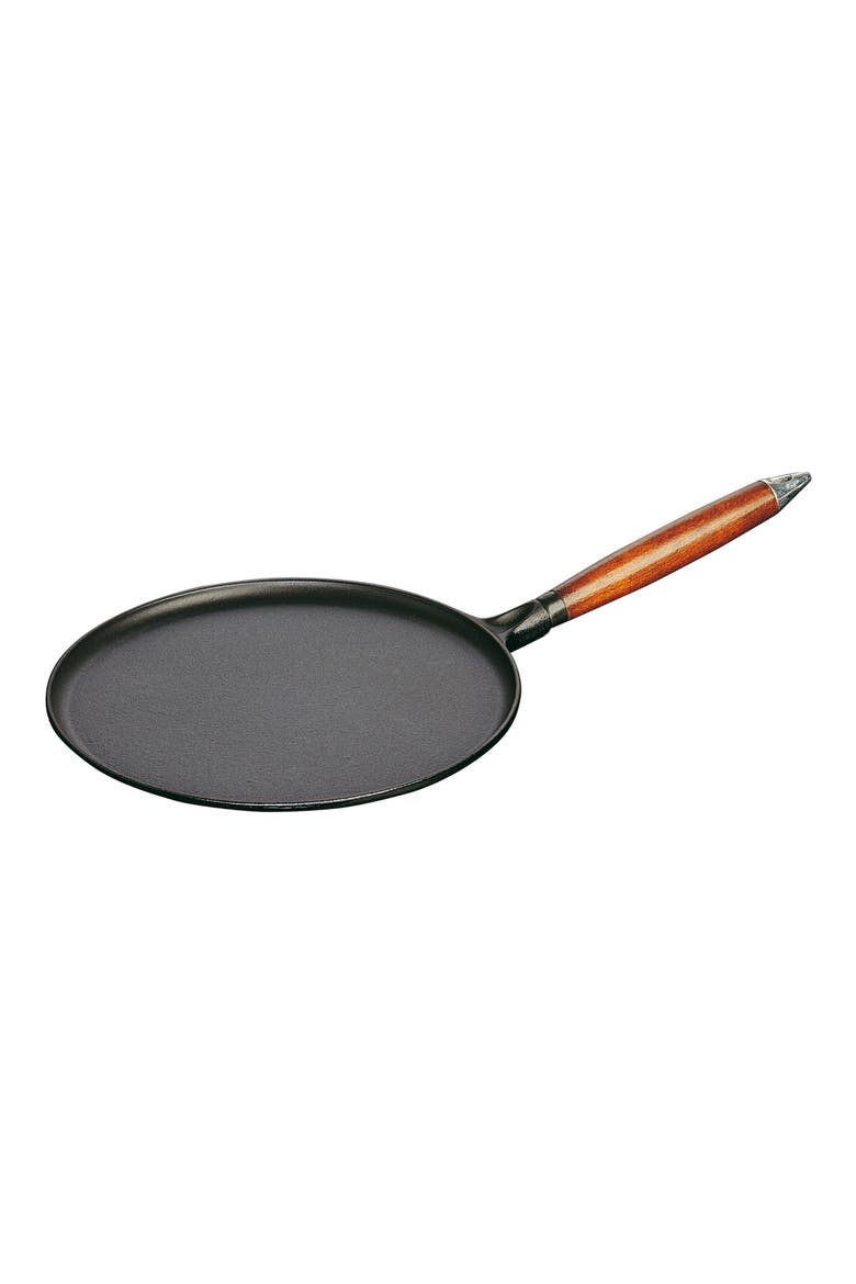 11-Inch Enameled Cast Iron Crepe Pan with Spreader & Spatula, Main, color, BLACK