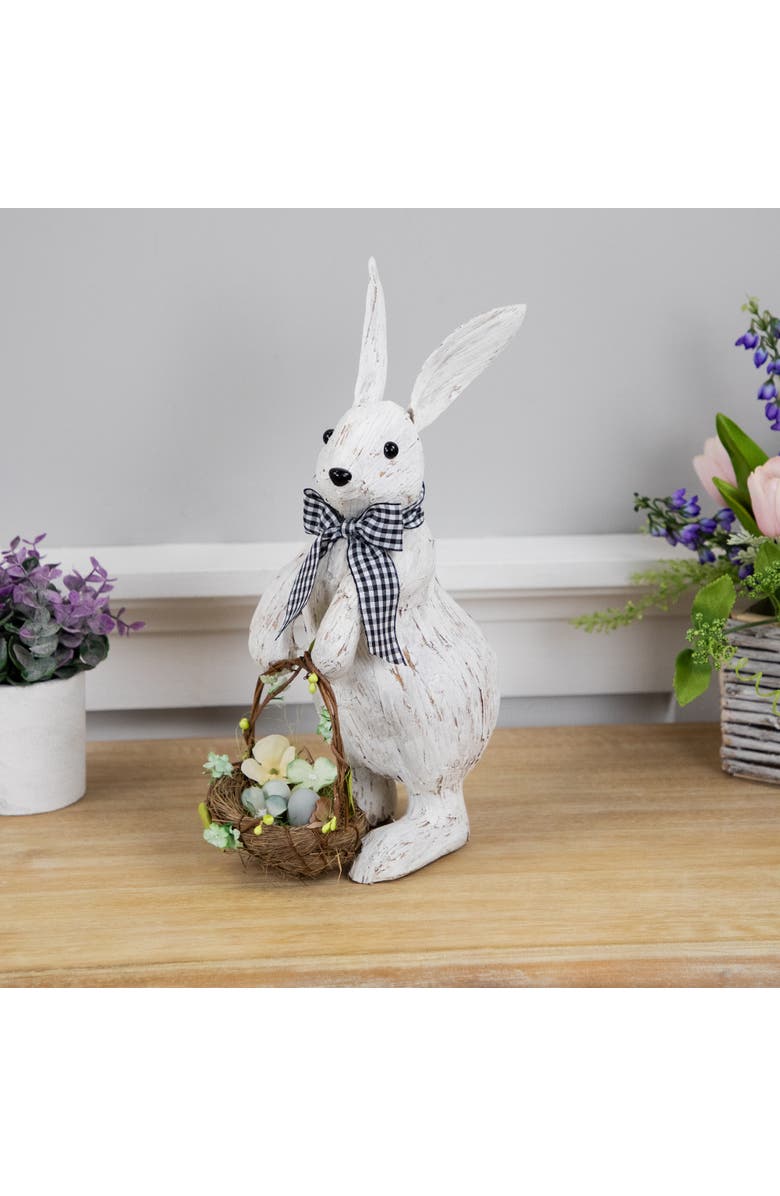 Northlight Rabbit with Easter Basket Decoration - 13" - Brushed White, Alternate, color, White