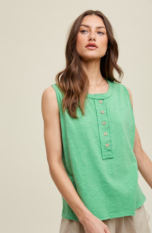Wishlist Button Henley Tank Top In Green