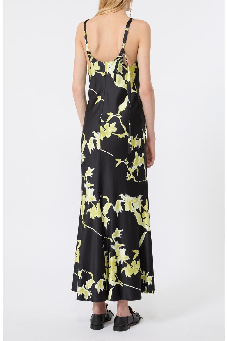 Floral Stretch Satin Maxi Dress, Alternate, color, BLACK