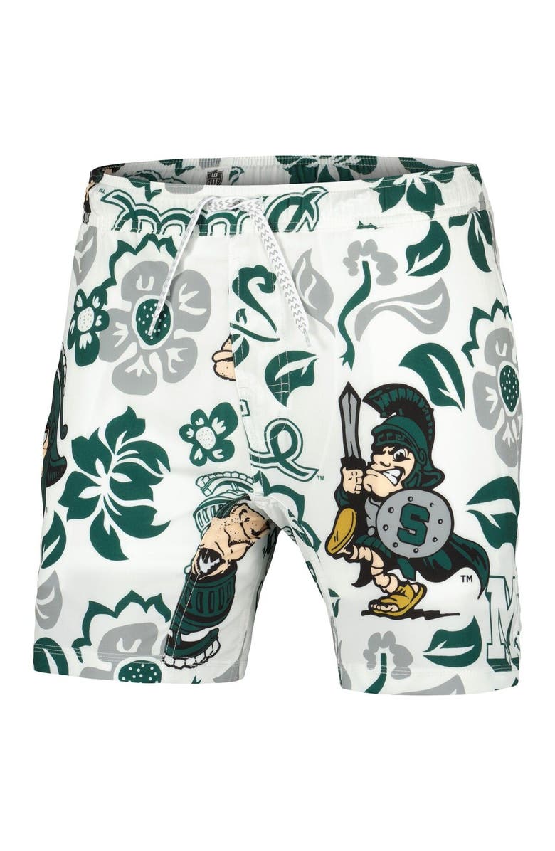 Wes & Willy Men's Wes & Willy White Michigan State Spartans Vault Tech Swimming Trunks, Alternate, color,
