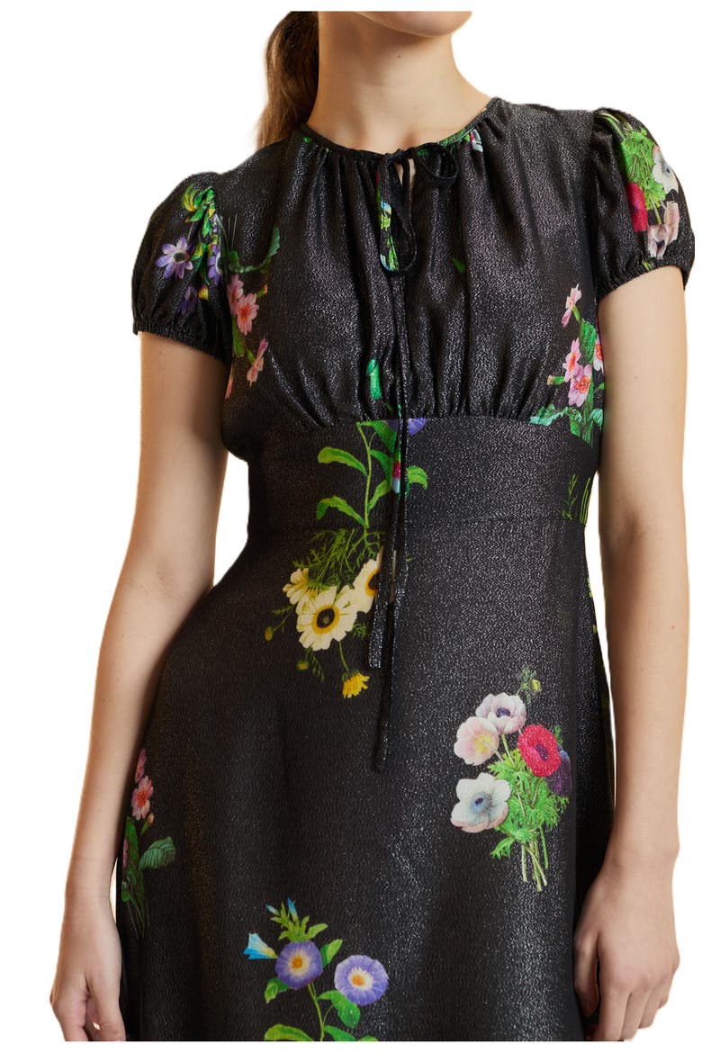 Printed Lurex Midi Dress, Alternate, color, Black Floral