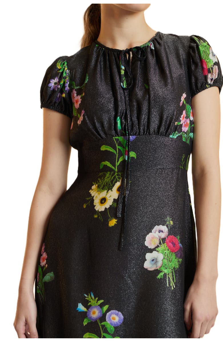 Cynthia Rowley Printed Lurex Midi Dress, Alternate, color, Black Floral