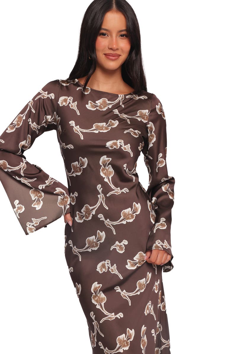 Petal & Pup Maia Print Long Sleeve Maxi Dress, Alternate, color, Chocolate Orchid
