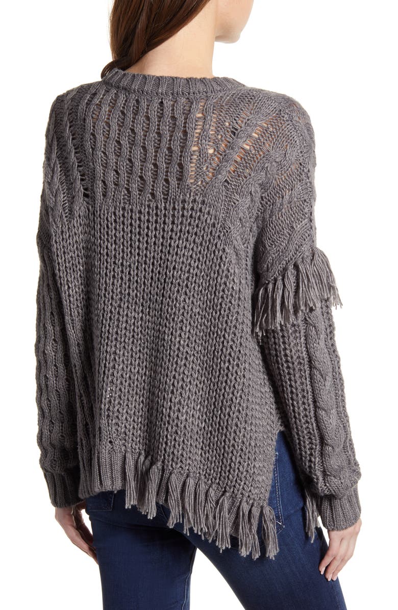 cupcakes and cashmere Romy Asymmetrical Cable Knit Sweater, Alternate, color, 