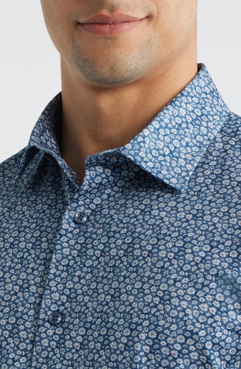 Bugatchi Miles OoohCotton<sup>®</sup> Floral Print Short Sleeve Button-Up Shirt, Alternate, color, Navy