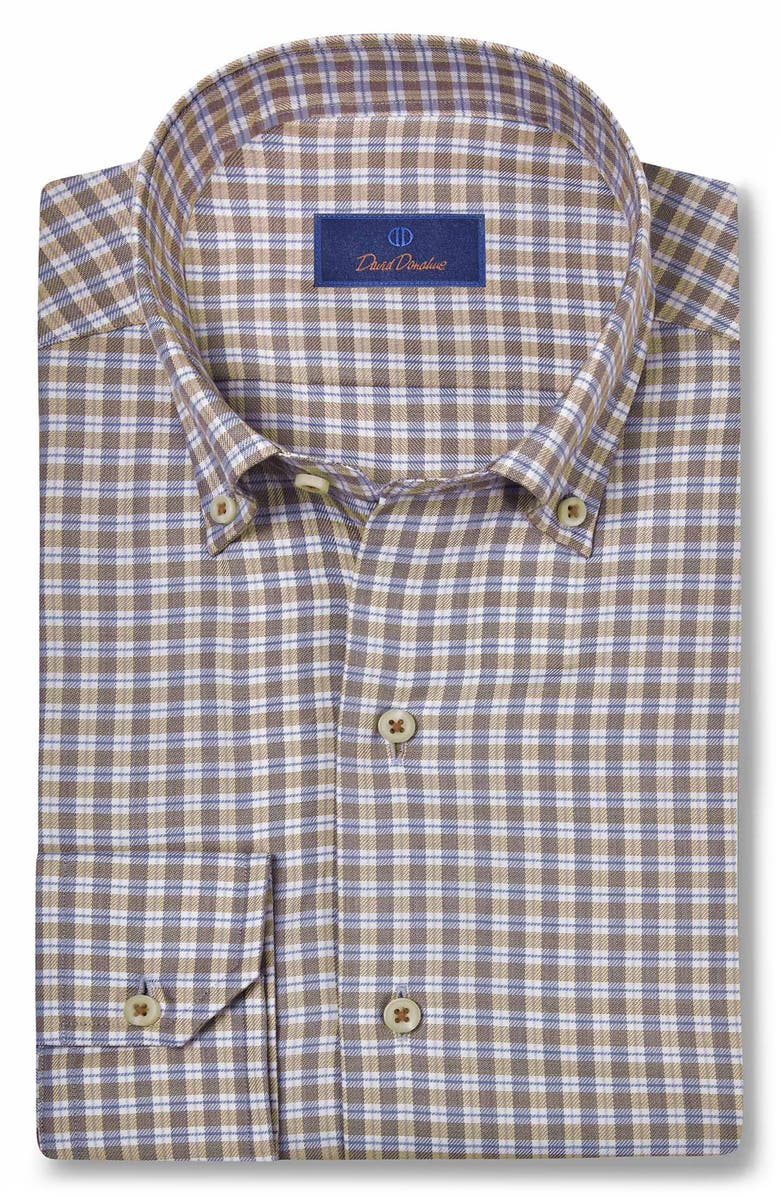 David Donahue Twill Check Sport Shirt, Main, color, Blue/Tan